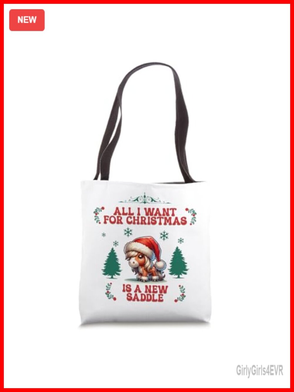 Equestrian Horse Christmas Tote Bag Spun Polyester 16 Inch